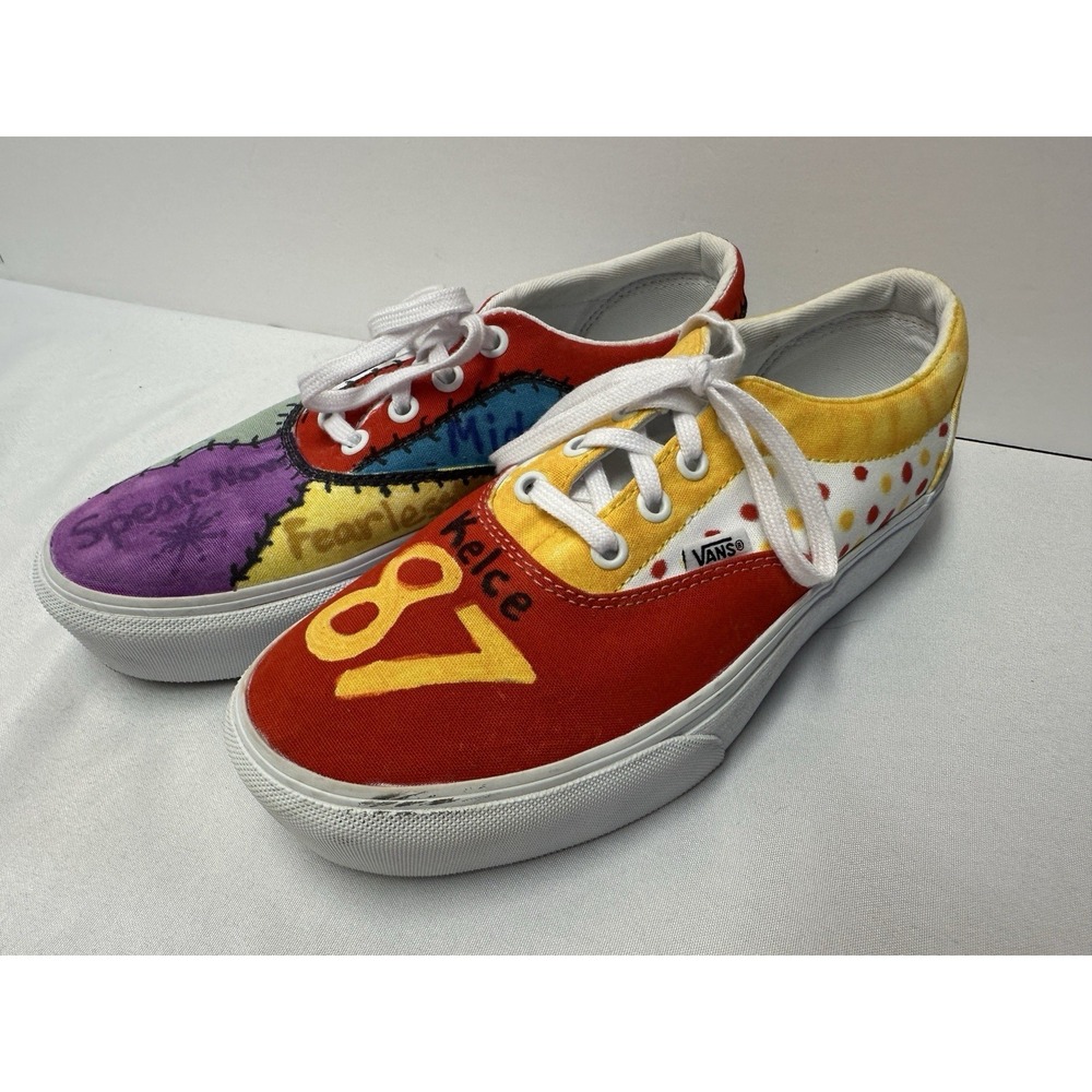 HAND PAINTED Slip On Vans  Women's 7.5 Swifties Fanart Taylor Swift Travis Kelce